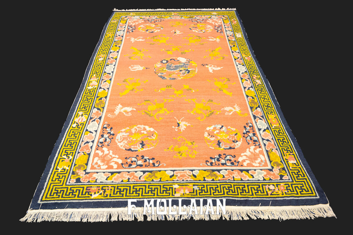 Antique Peking Chinese Rug Gold/Salmon Color n°:435